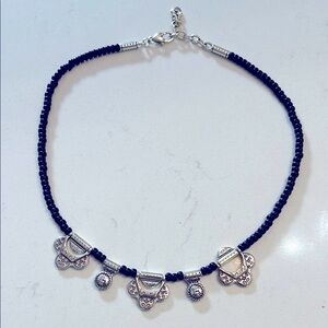Brighton CANTINA Black Bead Silver Scalloped Medallion Stations Necklace